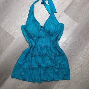 VTG Y2K Womens Halter Babydoll Tank Top Ruffled Floral Sz M ?